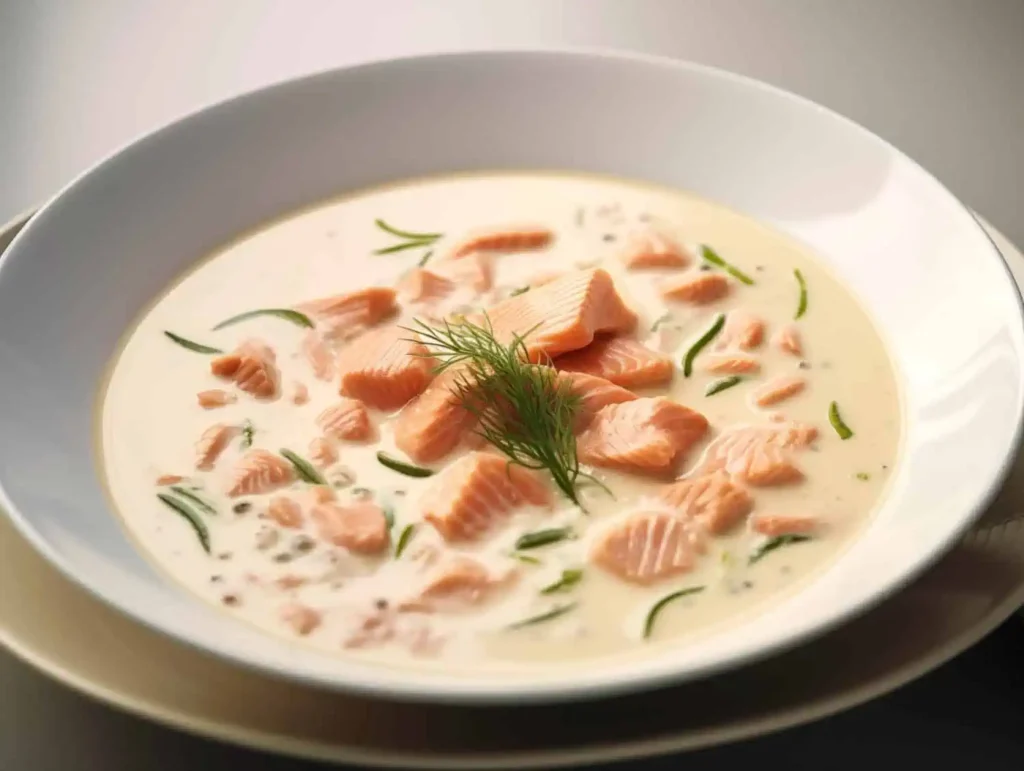 What is creamy salmon soup made of?